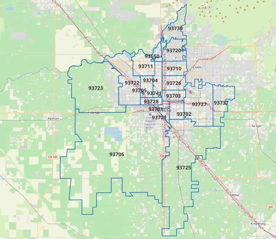 FRESNO ZIP CODE MAP