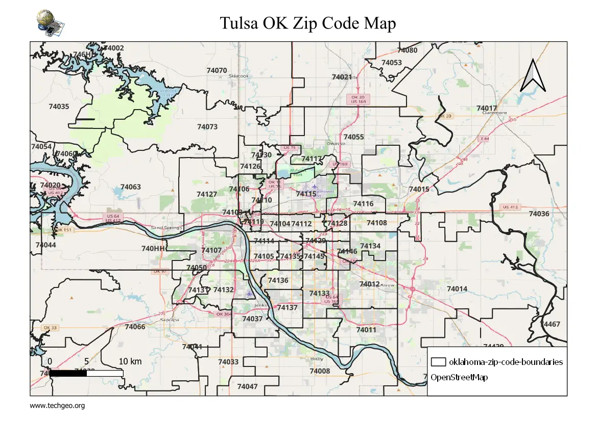 Tulsa Ok zip code Map