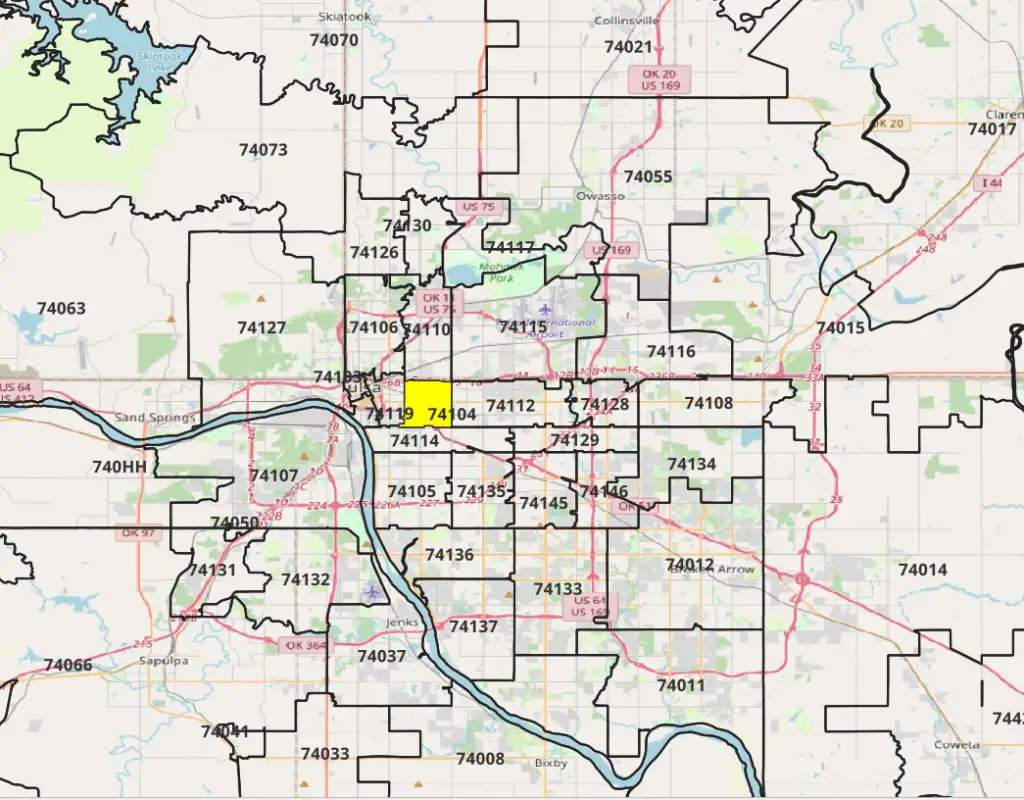 Tulsa ok zip code map