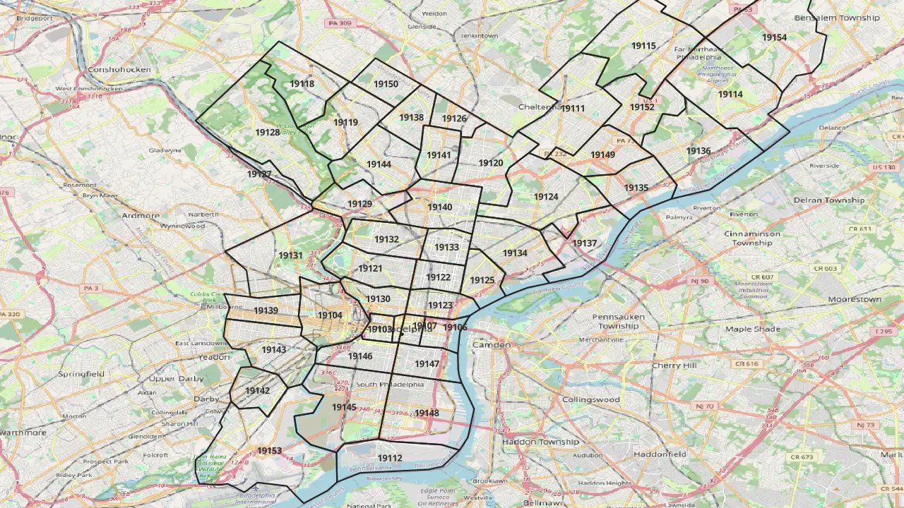 Philadelphia zip code map