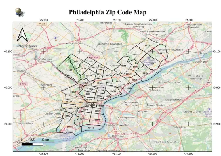 Philadelphia zip code map