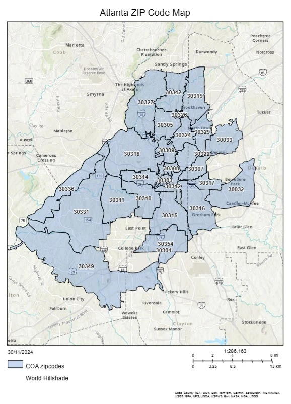 Atlanta zip code Map