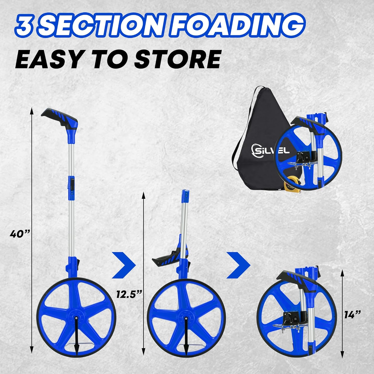 Measuring Wheel in Feet and Inches, One key to Zero Rolling Tape Measuring Wheels, Blue