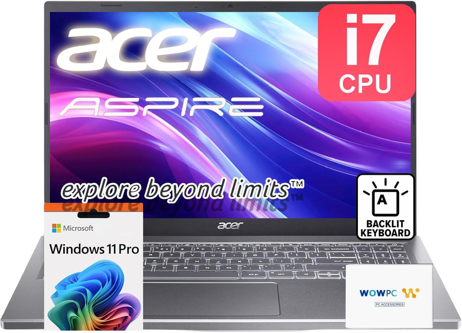 acer Aspire Premium 15.6" Laptop | Intel Core i7-1255U up to 4.7GHz | 40GB RAM - 1TB PCIe SSD | Backlit Keyboard | FHD | Wi-Fi 6 | Iris Xe Graphics | Webcam | Win11 Pro | WOWPC Recovery USB