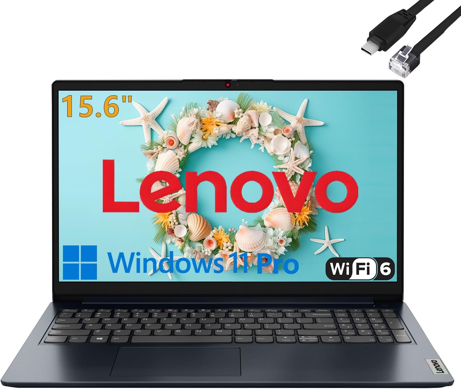 Lenovo 15.6" Laptop Computer for Home Business Student, Intel Dual-Core Processor, 32GB DDR4 RAM, 1TB PCIe SSD, WiFi 6, Bluetooth 5.2, HDMI, Abyss Blue, Windows 11 Pro S, Tichang Type C to RJ45 Cable