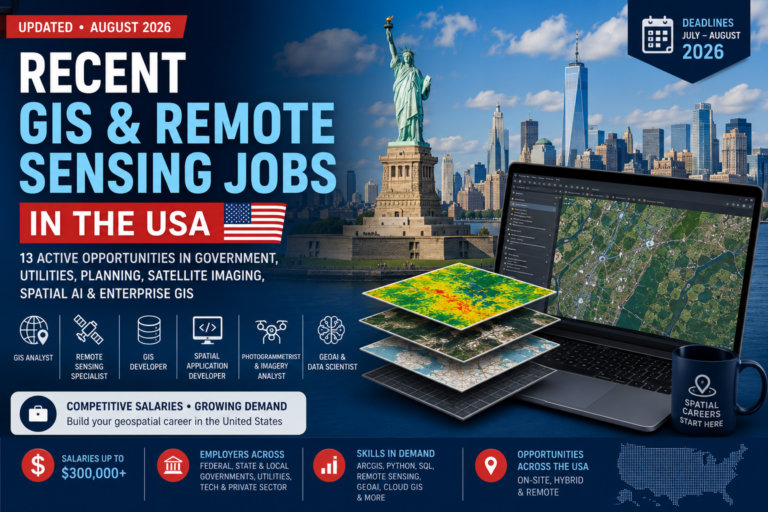 Recent GIS and remote sensing jobs in the USA with salaries, skills and application deadlines